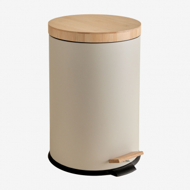 Sosua Pedal Bin In Galvanized Steel And Bamboo Tapioca Beige & 20 L - Sklum