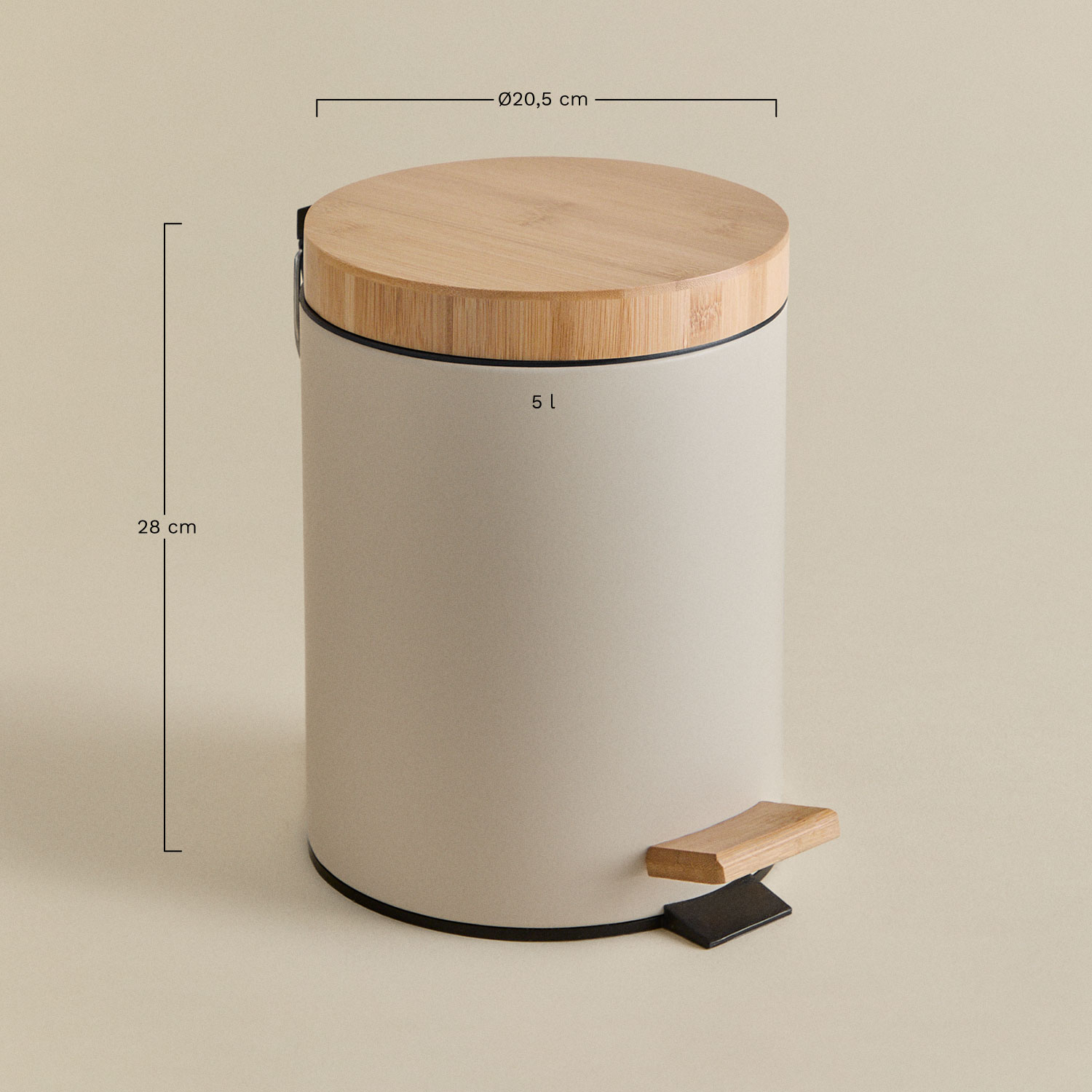 Sosua pedal bin in galvanized steel and bamboo, MEASURES