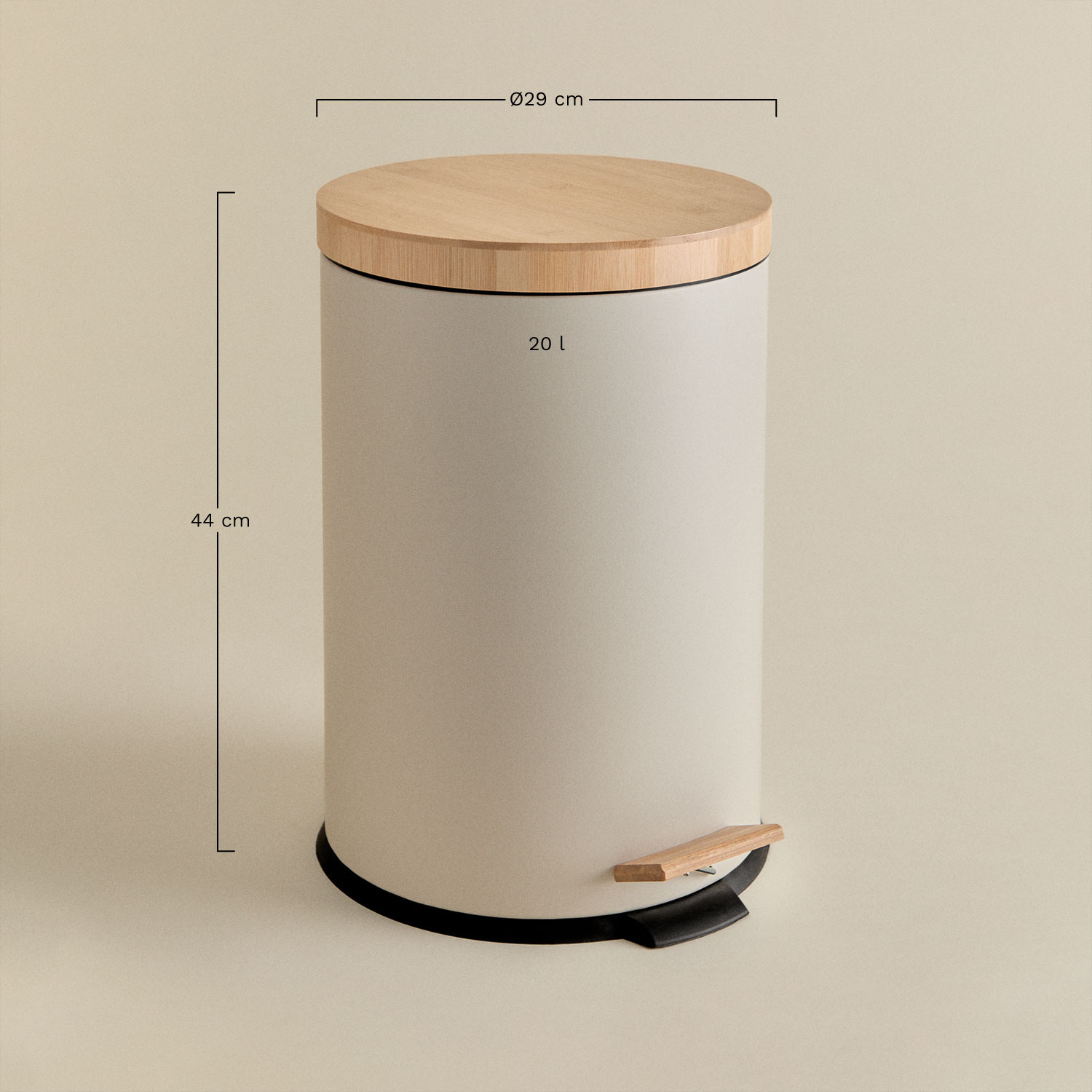 Sosua pedal bin in galvanized steel and bamboo, MEASURES