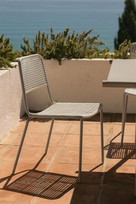 Stackable garden chair in steel and synthetic rattan Veyra - Green Khaki