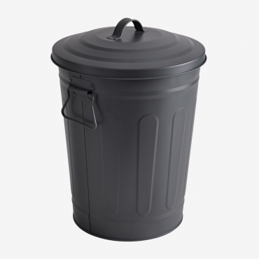 Trash Can With Lid In Galvanized Steel Susi Grey Graphite & 10 L - Sklum