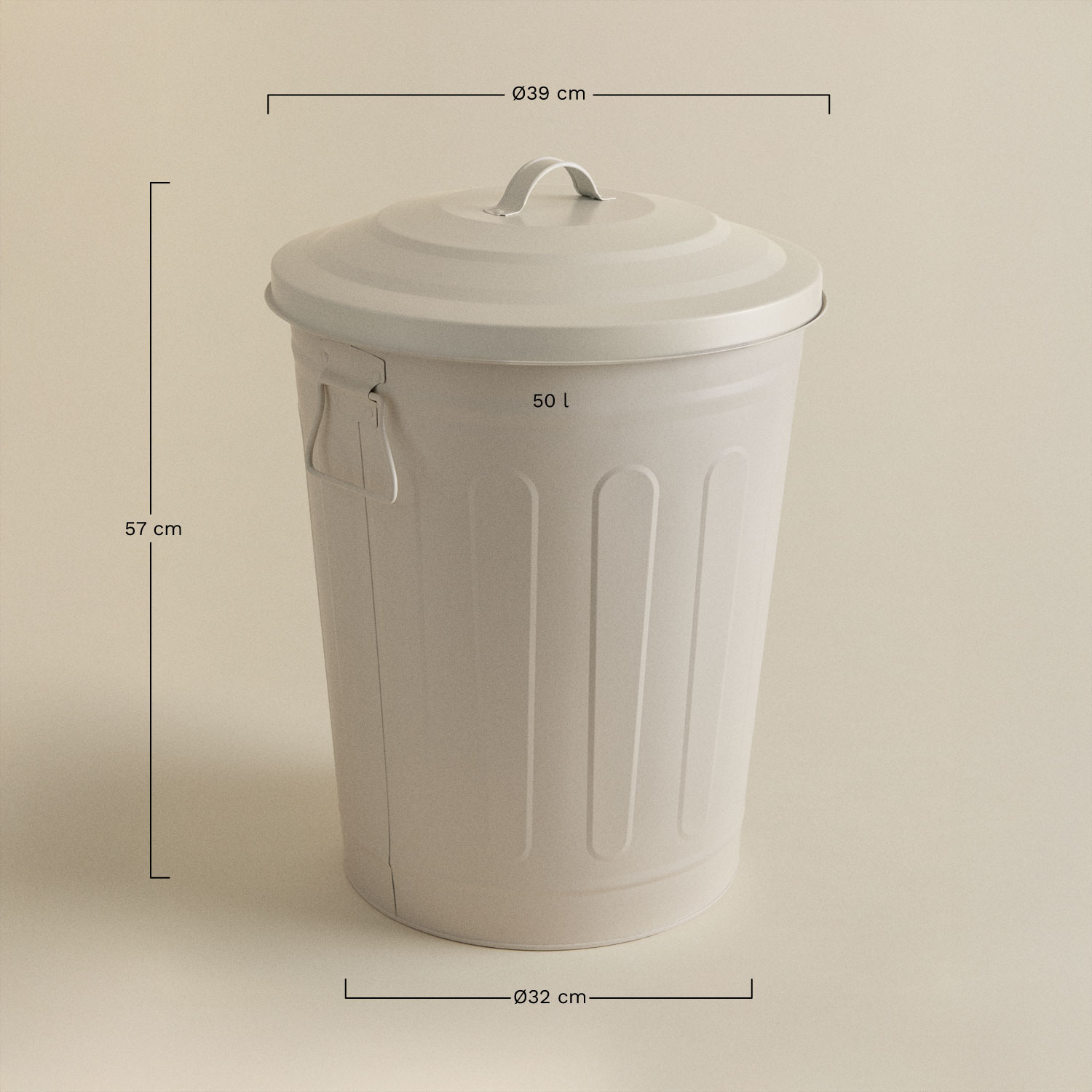 Trash can with lid in galvanized steel Susi, MEASURES