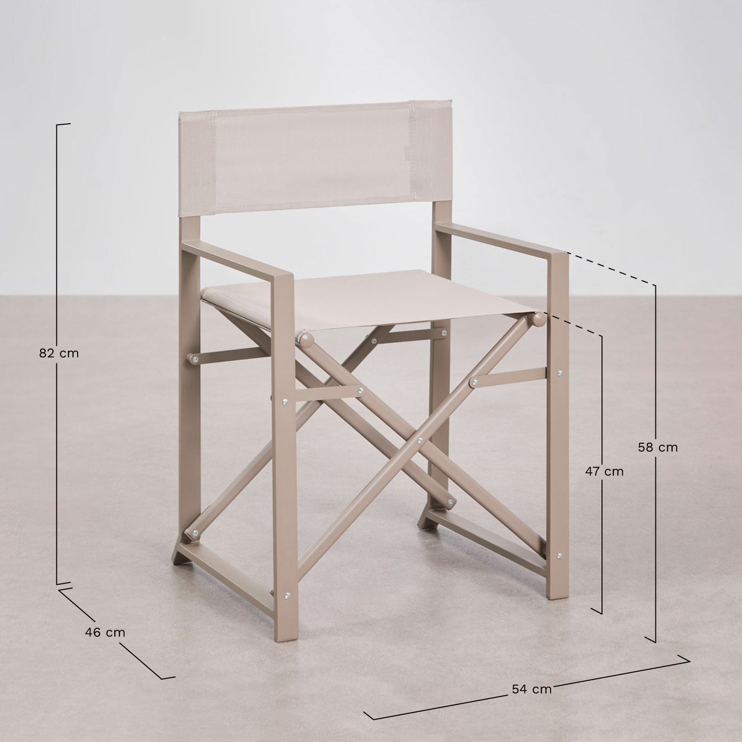 Starmi 90-180x90 cm extendable aluminum table set and 4 Zurena folding director chairs for garden in steel, MEASURES