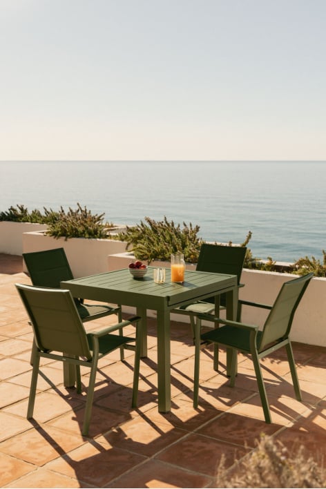 Rectangular extendable table set 90-180x90 cm in Starmi aluminum and 4 stackable garden chairs in Karena aluminum