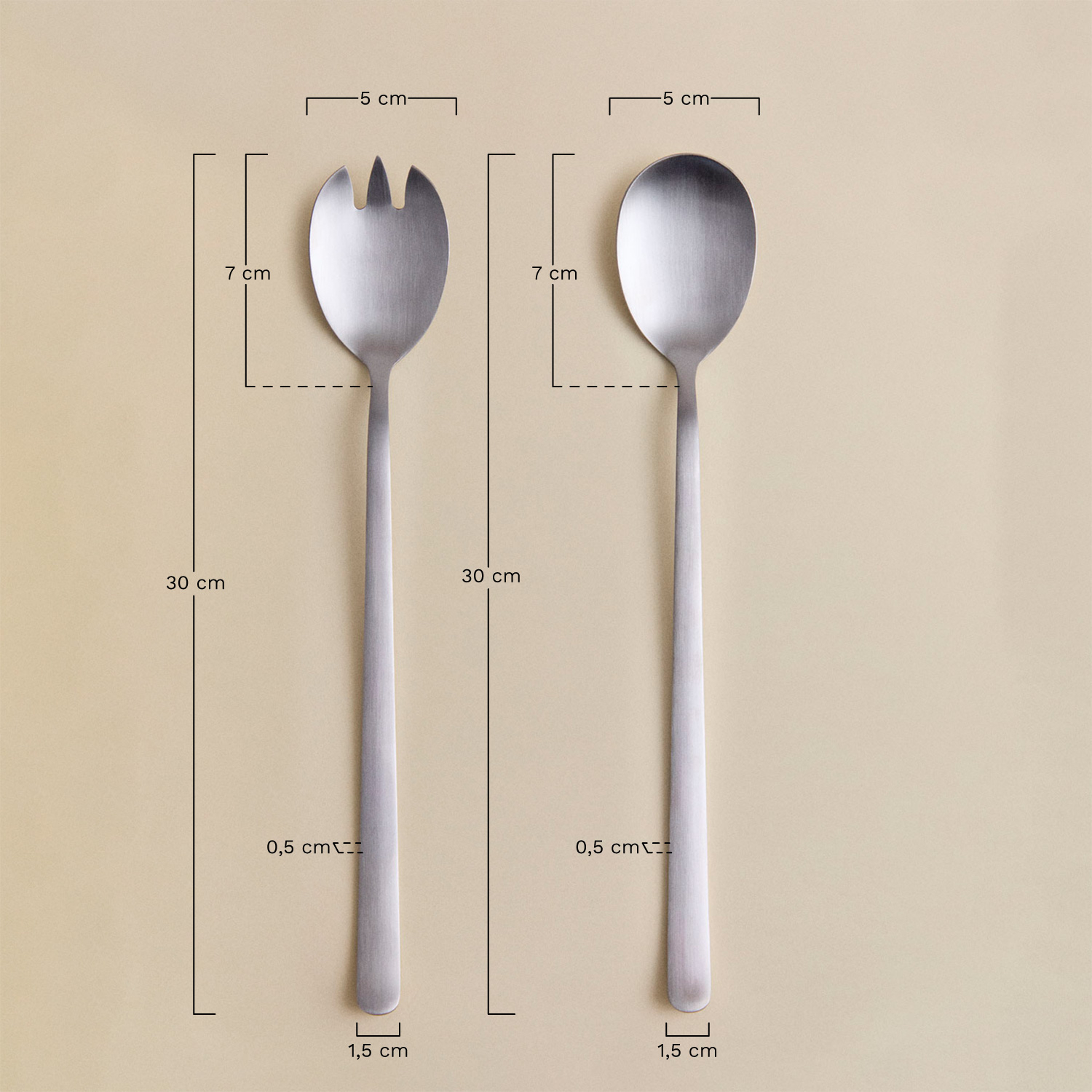 Set of 2 stainless steel Sornia salad servers, MEASURES