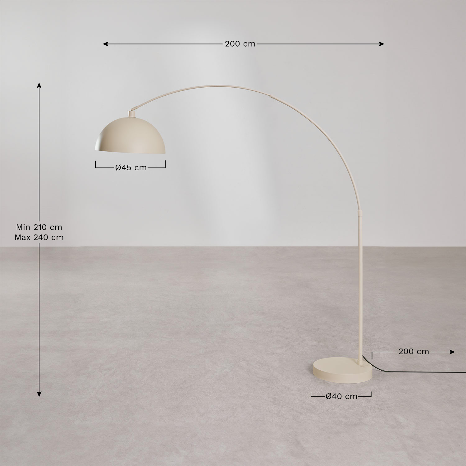 Diala iron outdoor floor lamp, MEASURES