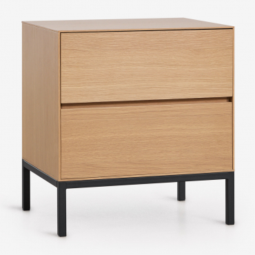Pack Of 2 Rectangular Bedside Tables 50x40 Cm In Mdf And Bromley Oak Veneer Brown Oak - Sklum