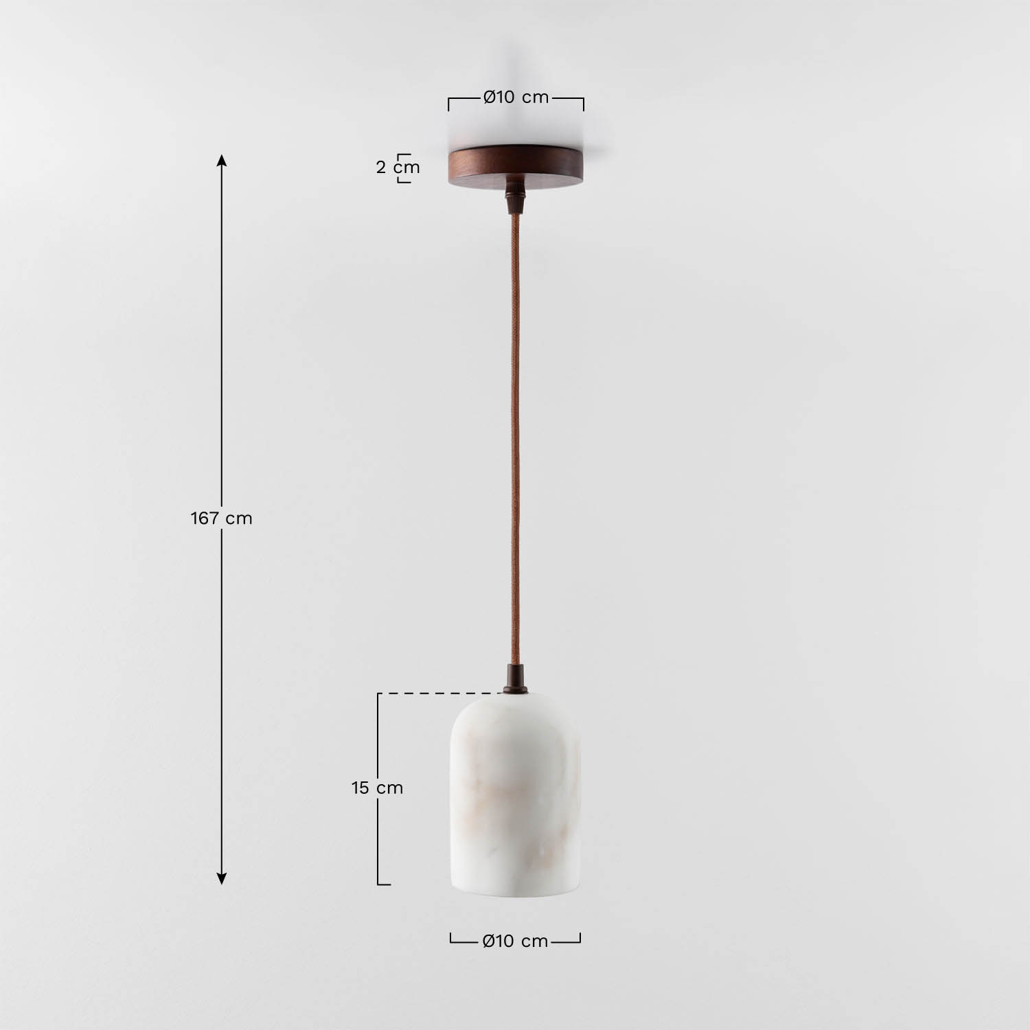 Rauma hanging ceiling lamp in alabaster and wood, MEASURES
