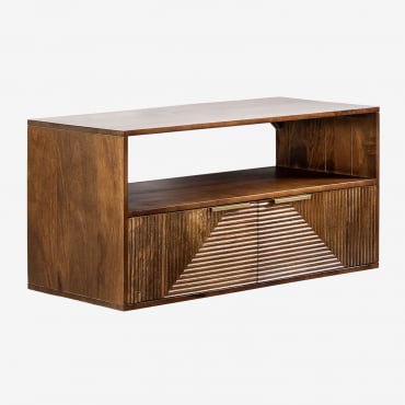 Baty Suspended Bathroom Furniture Set In Mango Wood Dark Handle Wood - Sklum