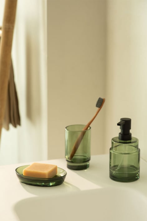 Bathroom set in deep olive green glass Helmont
