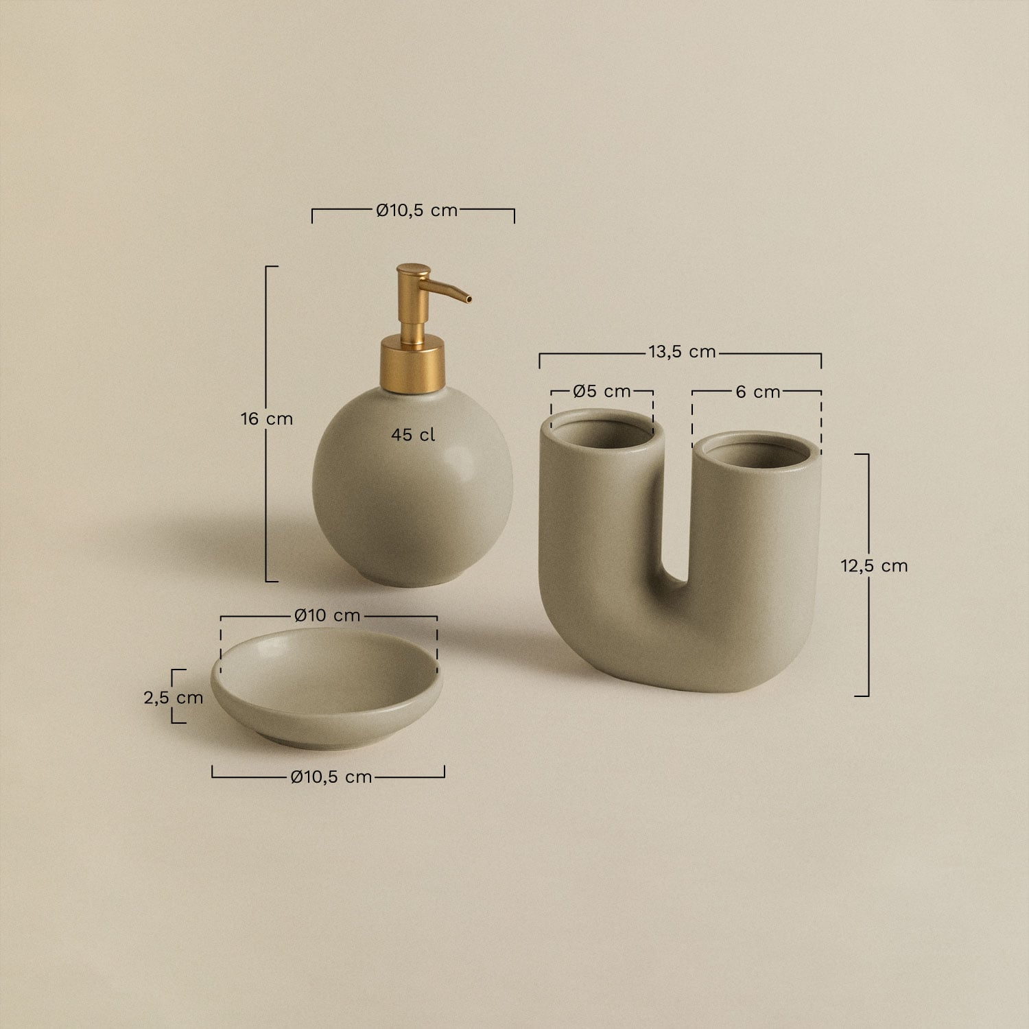 Siviara stoneware bathroom set, MEASURES