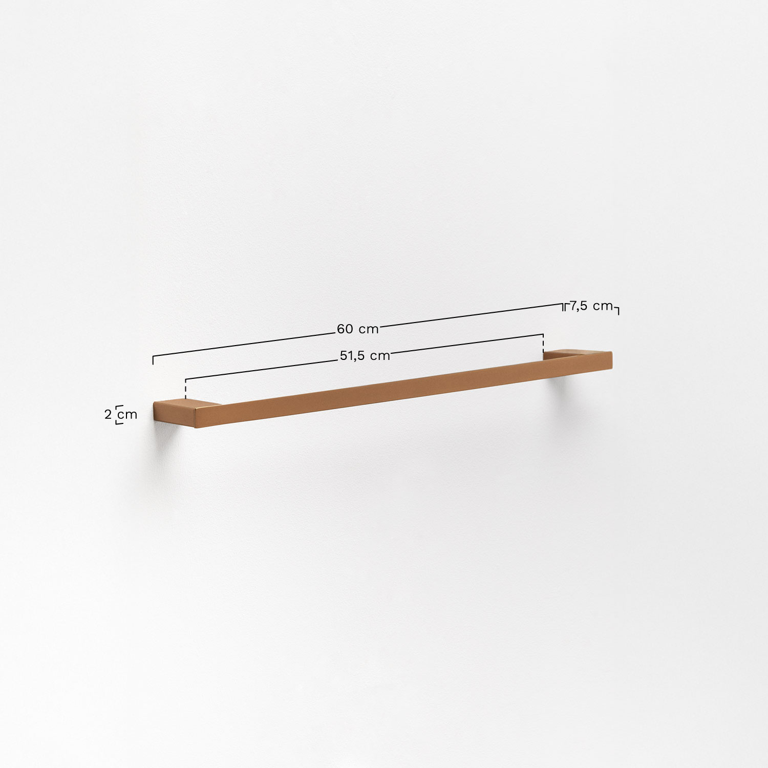 Wall-mounted towel rail with bar ↔︎60 cm for bathroom in stainless steel Olvam, MEASURES