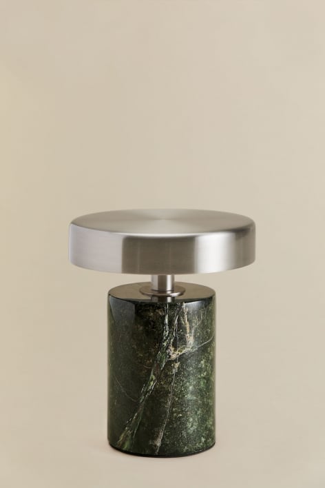 Wireless LED table lamp in iron and natural stone Isasia - Green Marble Forest