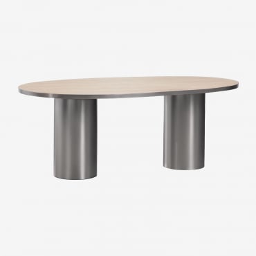 Oval Dining Table 220x110 Cm In Natural Stone And Stainless Steel Fertrix Travertine - Sklum