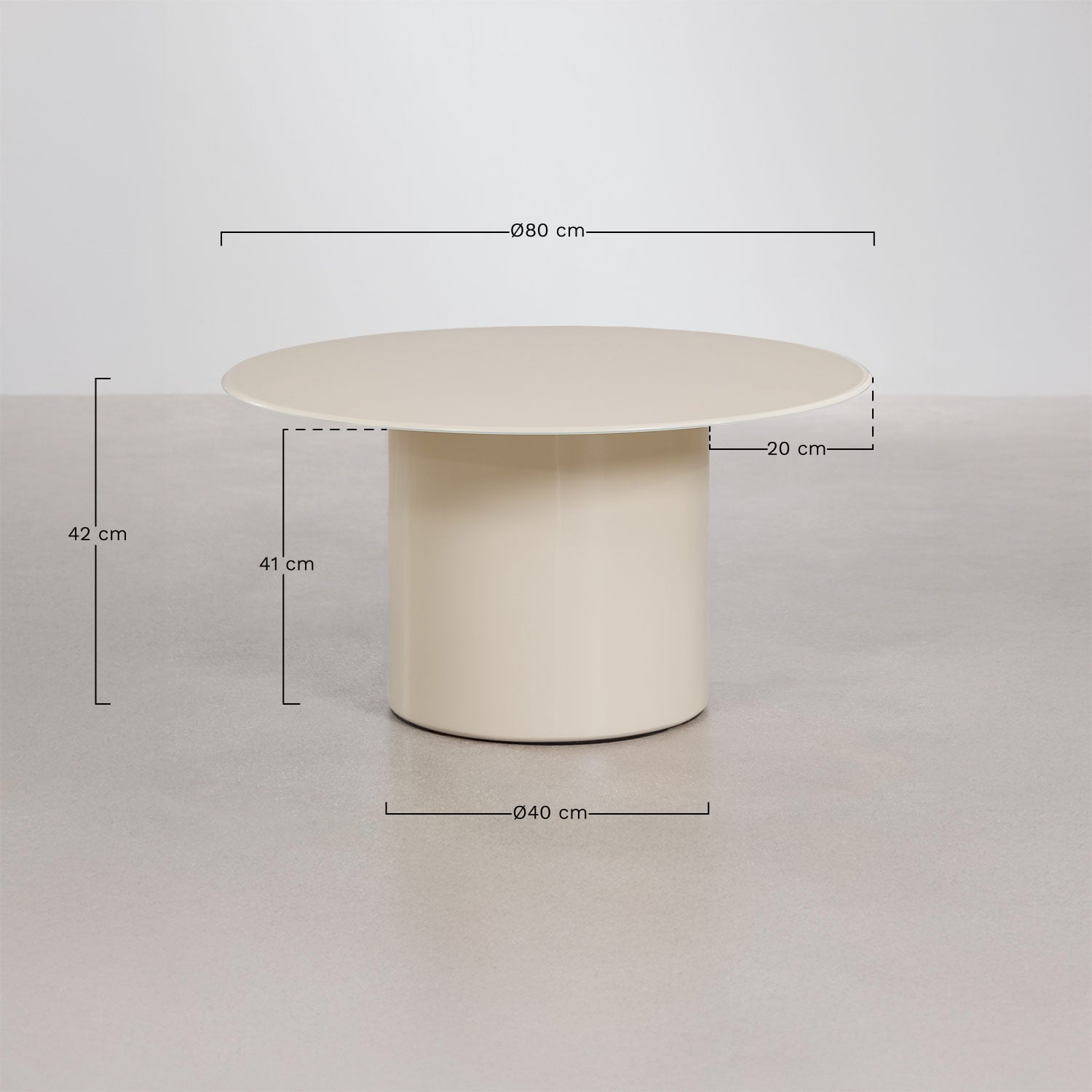 Round coffee table Ø80 cm in tempered glass and MDF Asgri, MEASURES