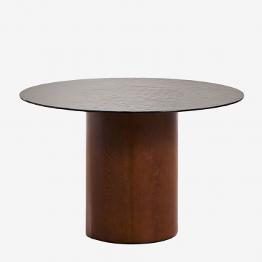 Round Dining Table Ø120 Cm In Tempered Glass And Mdf Asgri Brown Dark Brown Wood - Sklum