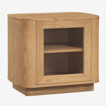 Walia 55x40 Cm Bedside Table In Mdf And Tempered Glass Brown Oak - Sklum