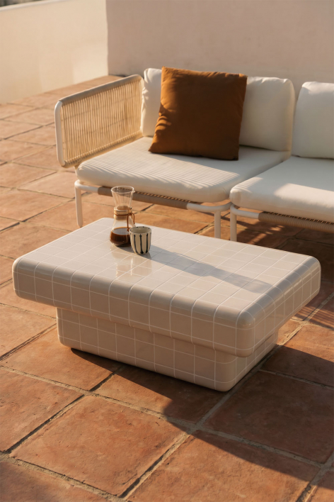 Rectangular garden coffee table in tile-look cement Eleonor - 100 x 70 cm