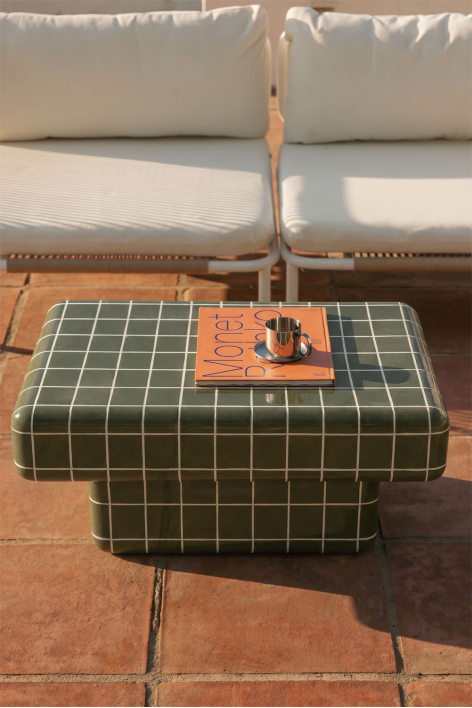 Rectangular garden coffee table in tile-look cement Eleonor - 100 x 70 cm