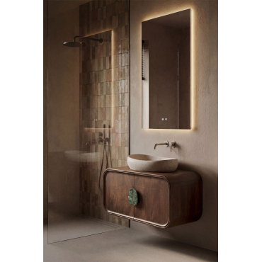 Kivalina Natural Stone And Mango Wood Bathroom Furniture Set Udaipur Green Marble - Dark Mango Wood & Round Green Udaipur Marble Ø40 Cm Eskel & -
