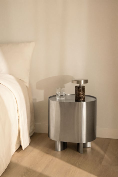 Oval bedside table 50x35 cm in stainless steel Luena - Brushed Stainless Steel