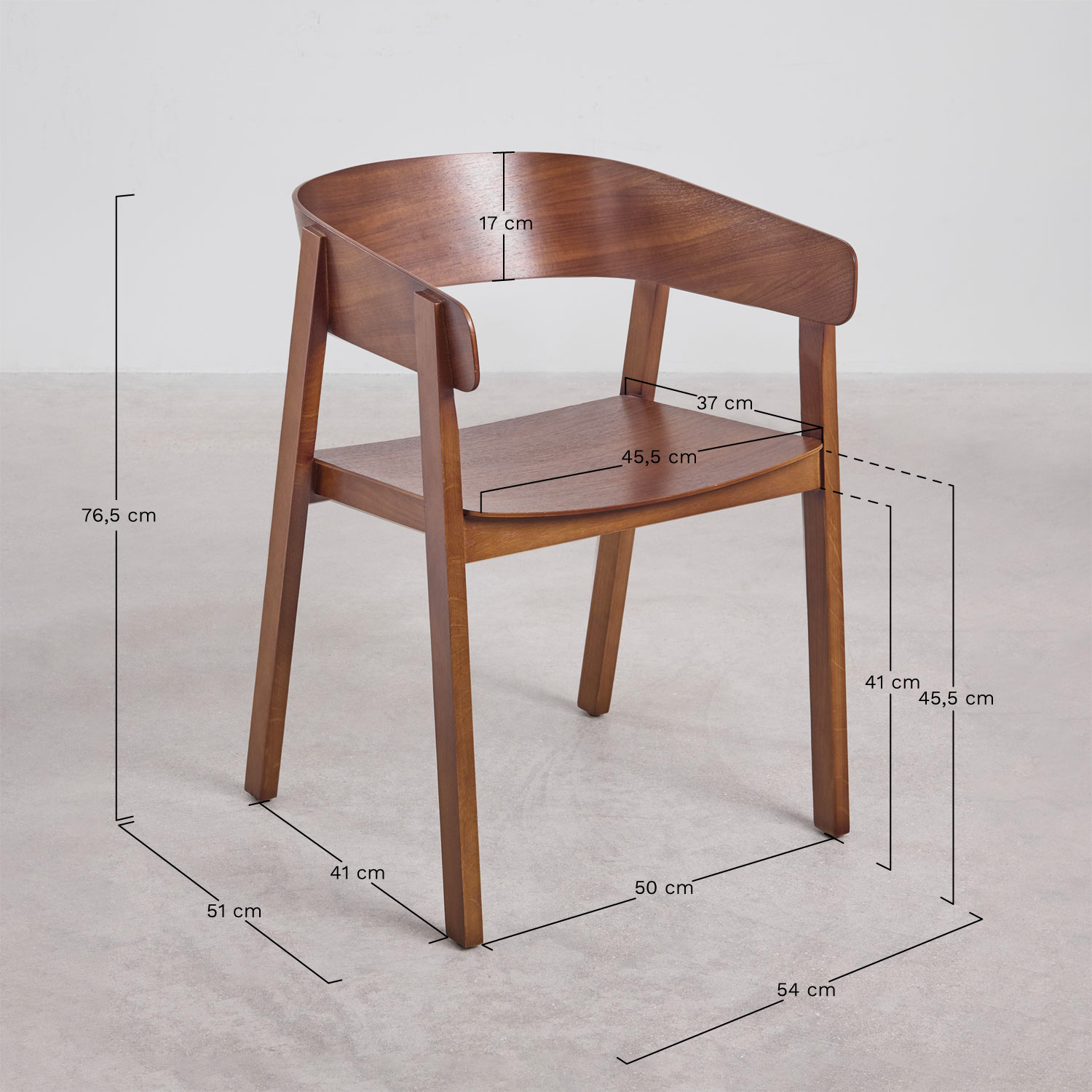 Olsen oak wood dining chair with armrests, MEASURES