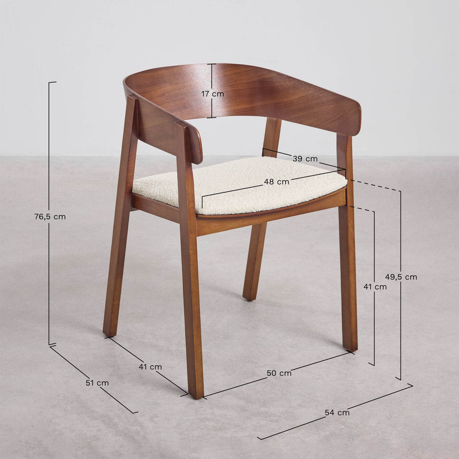 Pack of 2 dining chairs with armrests in oak wood Olsen, MEASURES