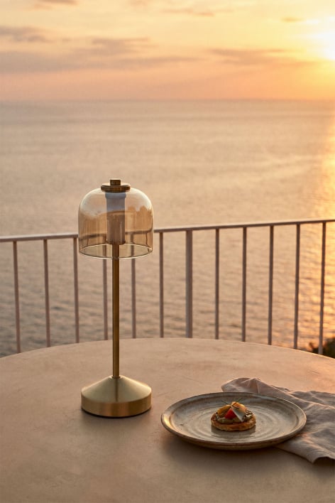 Wireless LED outdoor table lamp in iron and glass Ardela