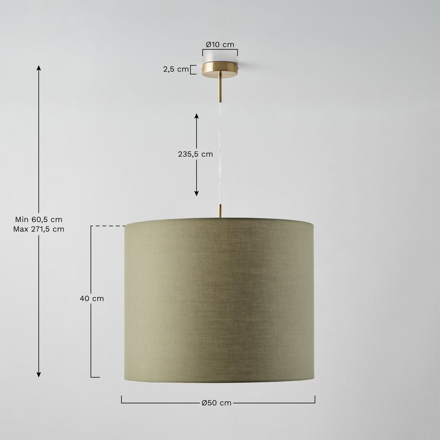 Arlina fabric pendant ceiling lamp, MEASURES