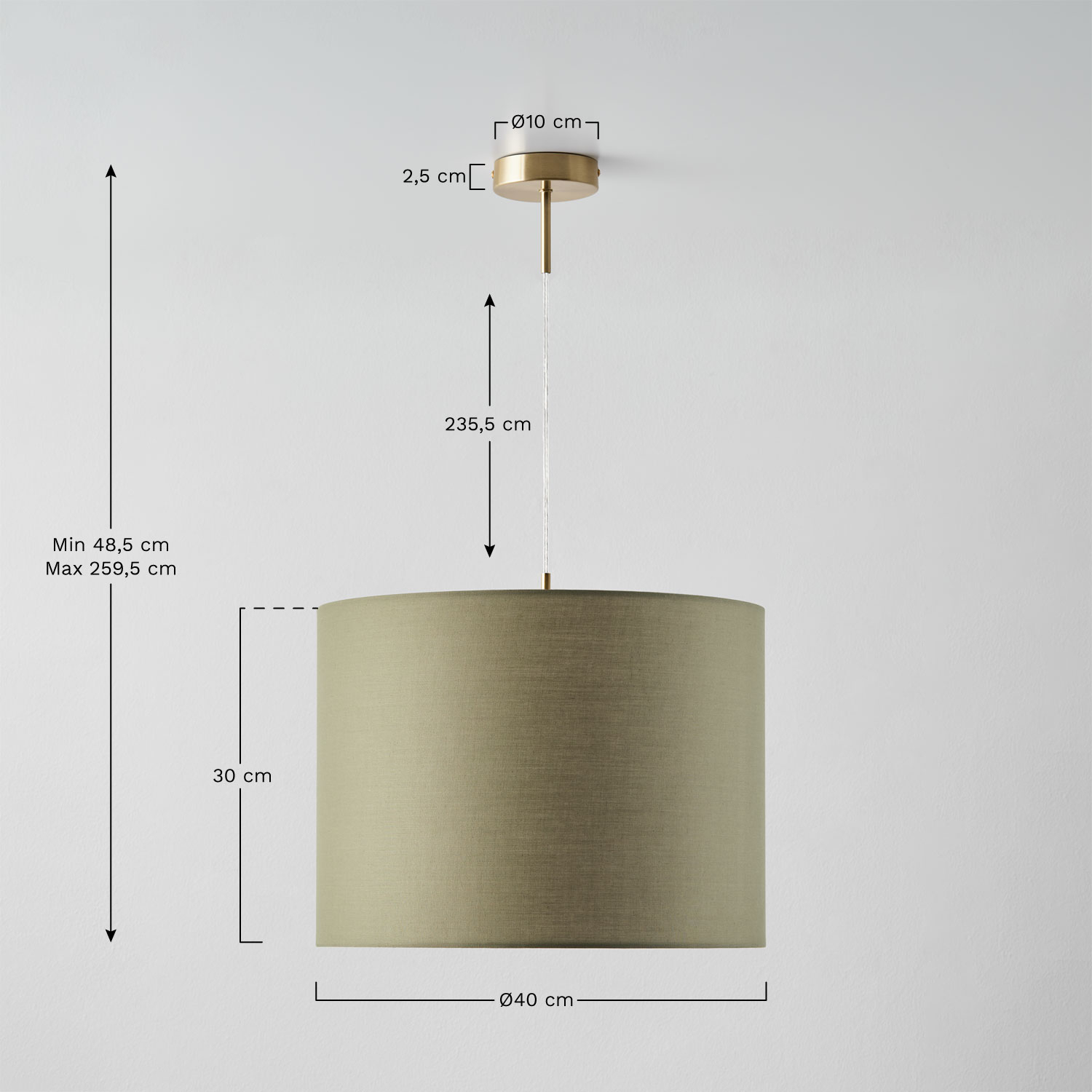 Arlina fabric pendant ceiling lamp, MEASURES