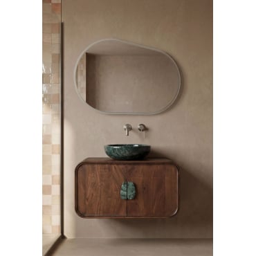Kivalina Natural Stone And Mango Wood Bathroom Furniture Set Udaipur Green Marble - Dark Mango Wood & Round Green Udaipur Marble Ø40 Cm Eskel & -