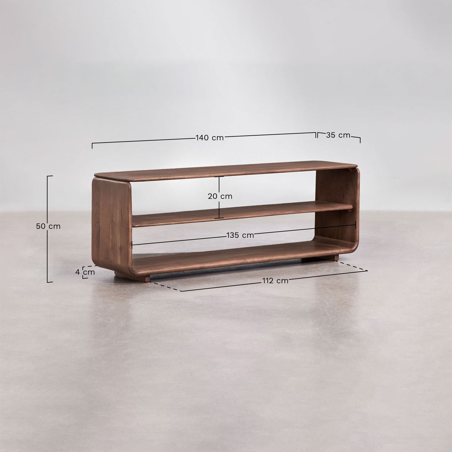 Tinsley 140x35 cm wooden TV cabinet, MEASURES