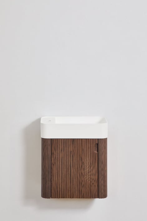 Suspended wooden bathroom furniture set with integrated sink Aizea - Dark Brown Wood