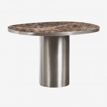 Oval Dining Table 120x100 Cm In Natural Stone And Stainless Steel Fertrix Brown Marble Emperador - Sklum