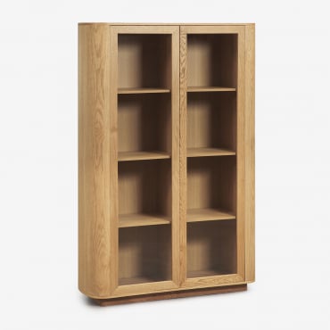 Walia Display Cabinet In Mdf And Tempered Glass Brown Oak & ↑180 - Sklum
