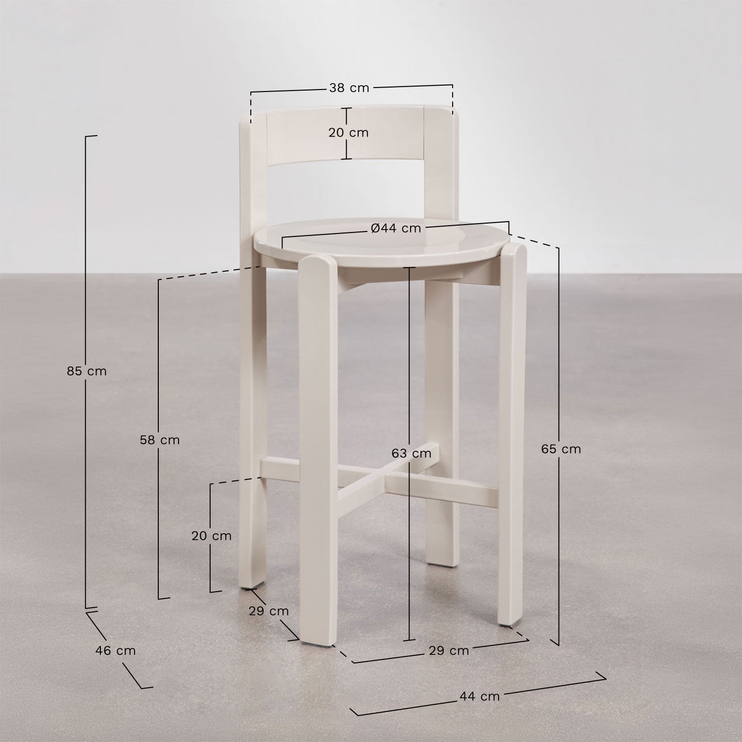 Noreli oak wood high stool 65 cm, MEASURES