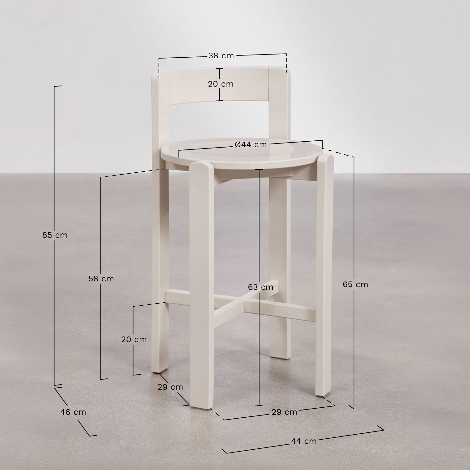 Pack of 2 high stools 65 cm in Noreli oak wood, MEASURES