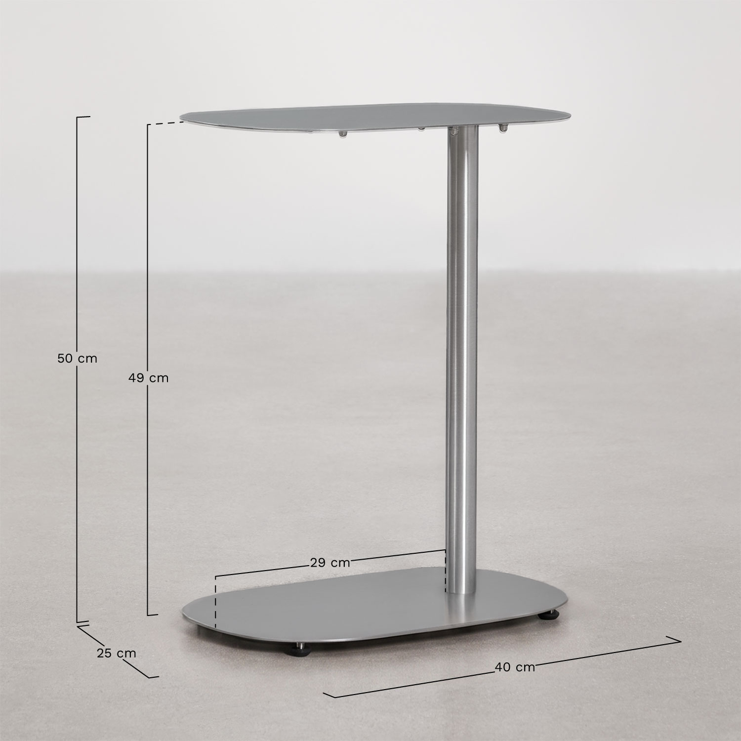 Geninda oval side table 40x25 cm in stainless steel, MEASURES