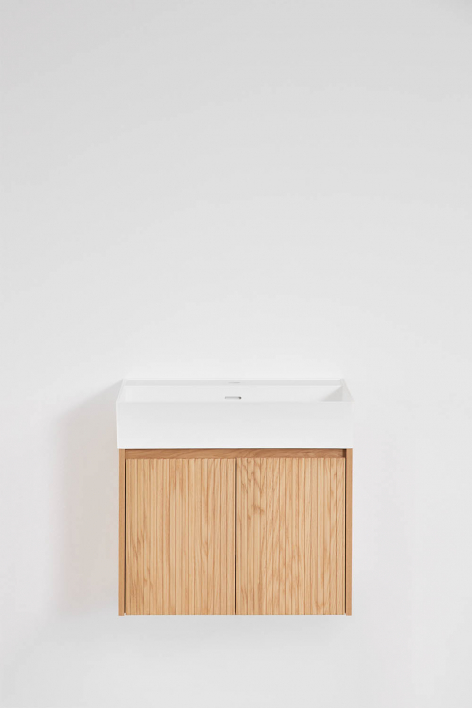 Suspended bathroom furniture set 60x40 cm in wood with integrated Genevie sink - Natural Wood