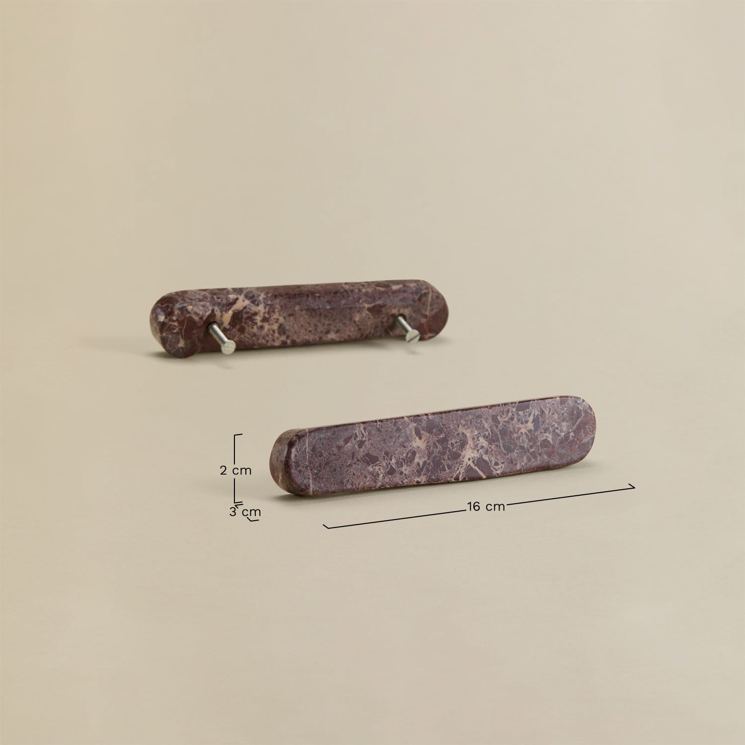 Pack of 2 natural stone Casbina handles, MEASURES
