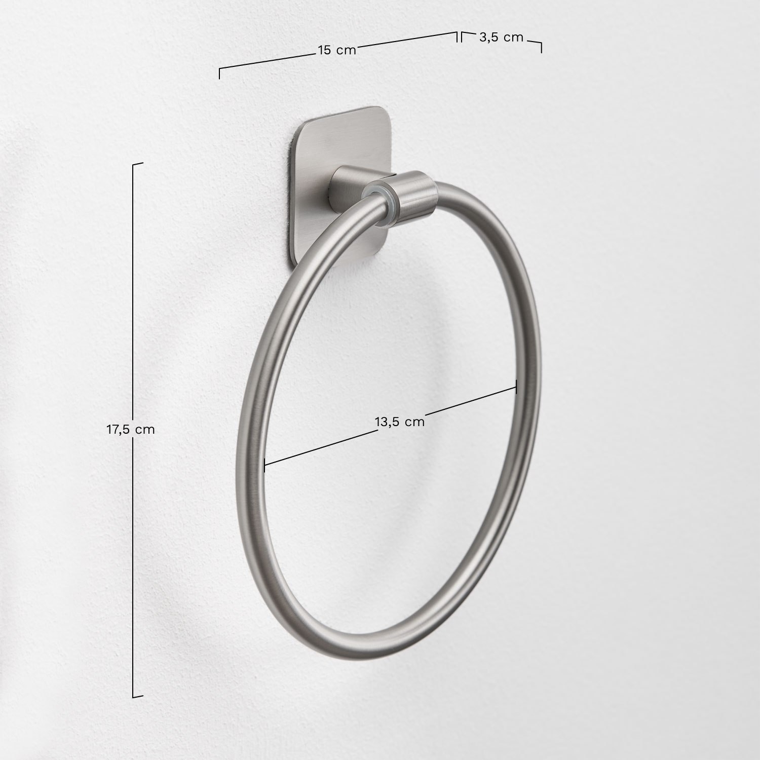 Ondreli stainless steel Ø15 cm adhesive wall towel holder for bathroom, MEASURES