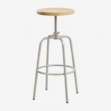 Pack Of 2 Adjustable High Stools In Stainless Steel And Beech Wood Bangalore Light-coloured Beech Wood - Sklum