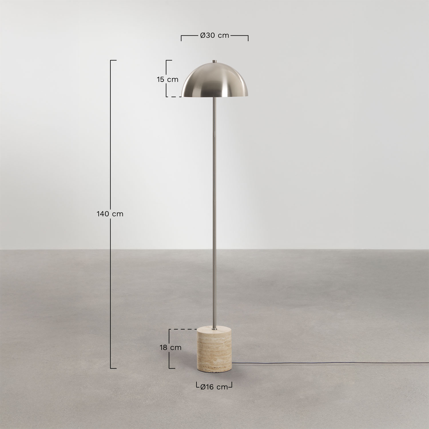 LED floor lamp for outdoor use in stainless steel and natural stone Nicolas, MEASURES