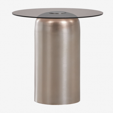 Alliser Ø40 Cm Bedside Table Grey Steel & Cristal Transparente - Sklum