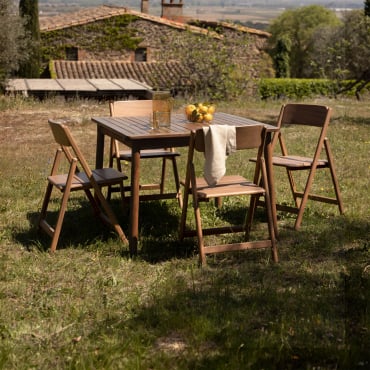 Karvia Extendable Table Set 100-160x100 Cm And 4 Folding Garden Chairs In Acacia Wood Zayma Acacia Brown - Sklum