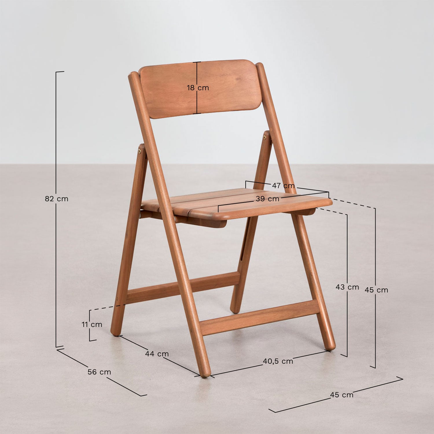 Karvia extendable table set 100-160x100 cm and 6 folding garden chairs in acacia wood Zayma, MEASURES