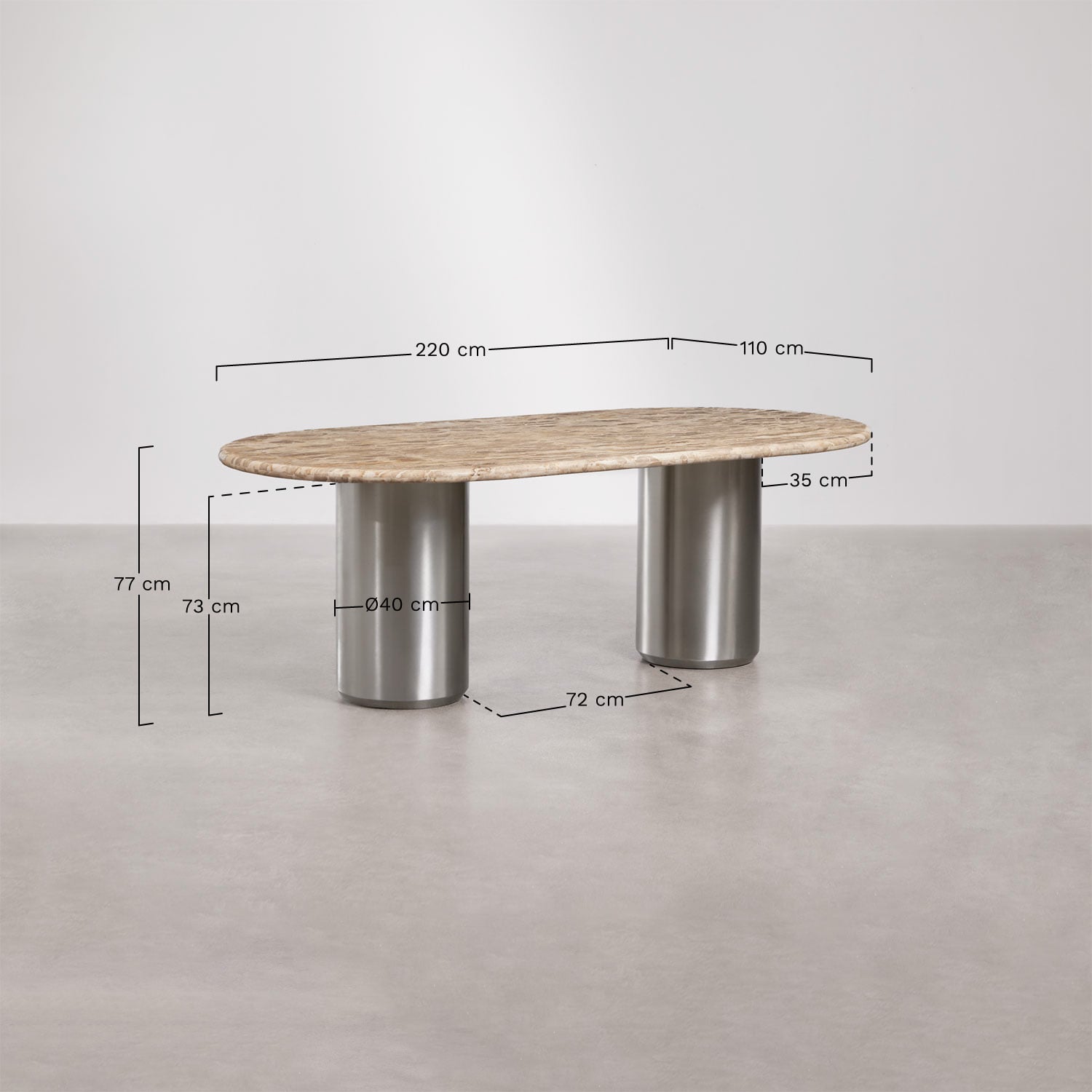 Oval dining table 220x110 cm Luceida, MEASURES
