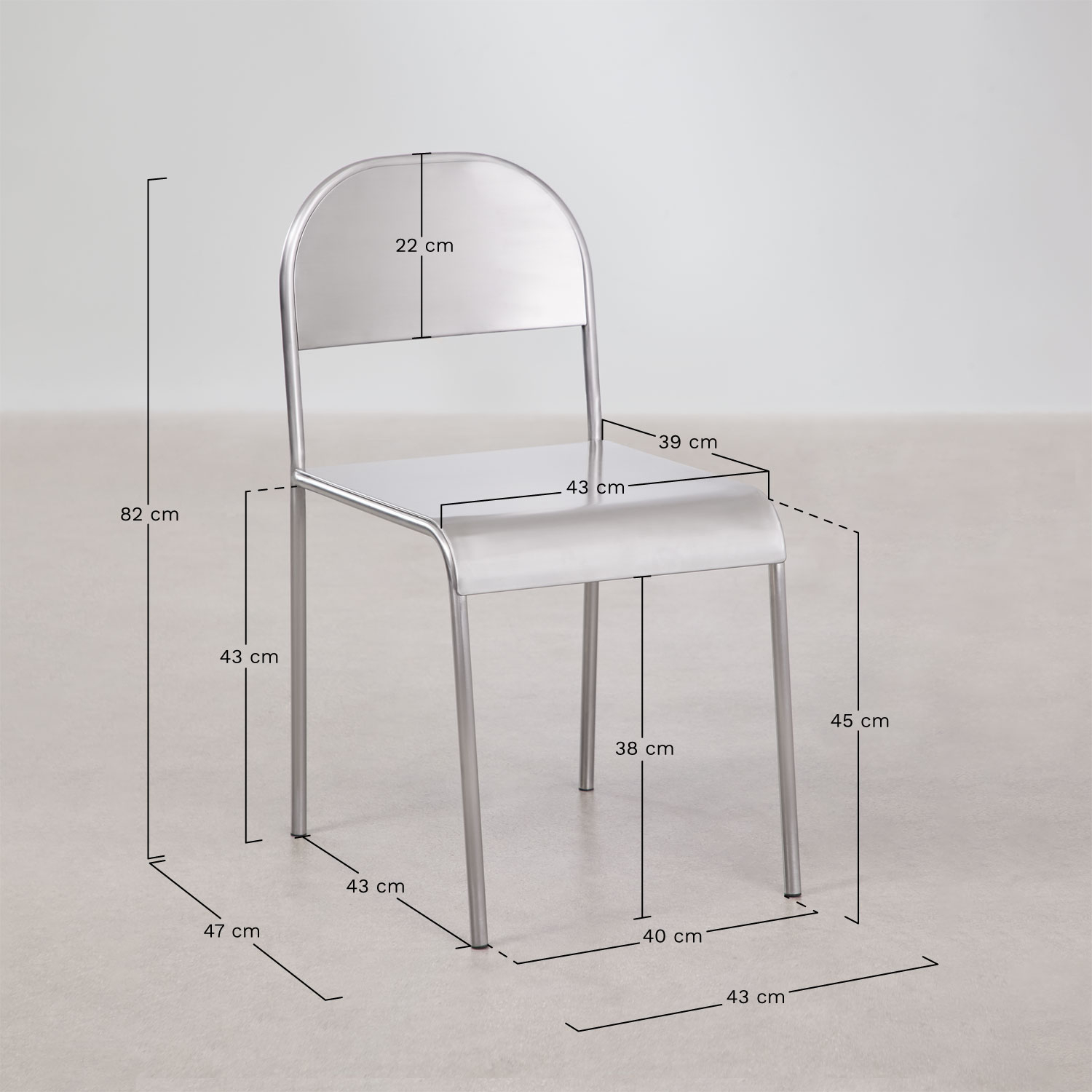 Pack of 4 Narnial stainless steel dining chairs, MEASURES