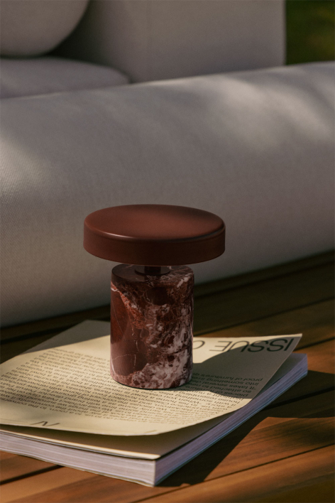 Wireless LED outdoor table lamp in iron and natural stone Isasia