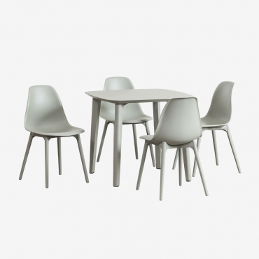 Square Table Set 85x85 Cm And 4 Garden Chairs In Polypropylene Scand Green Khaki - Sklum